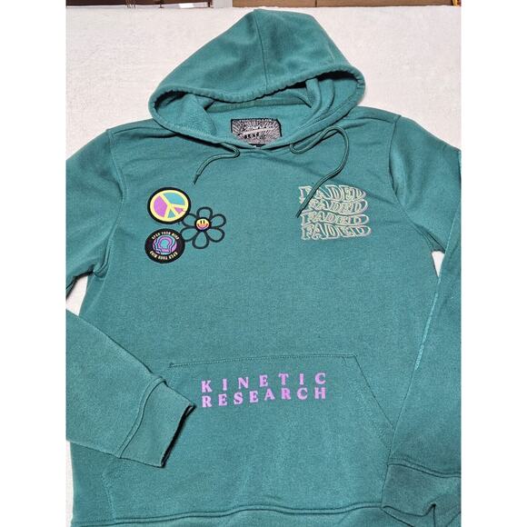 Brooklyn Sweater Women Med Kinetic Research Faded Hoodie Kangaroo Pockets Green - Picture 2 of 13